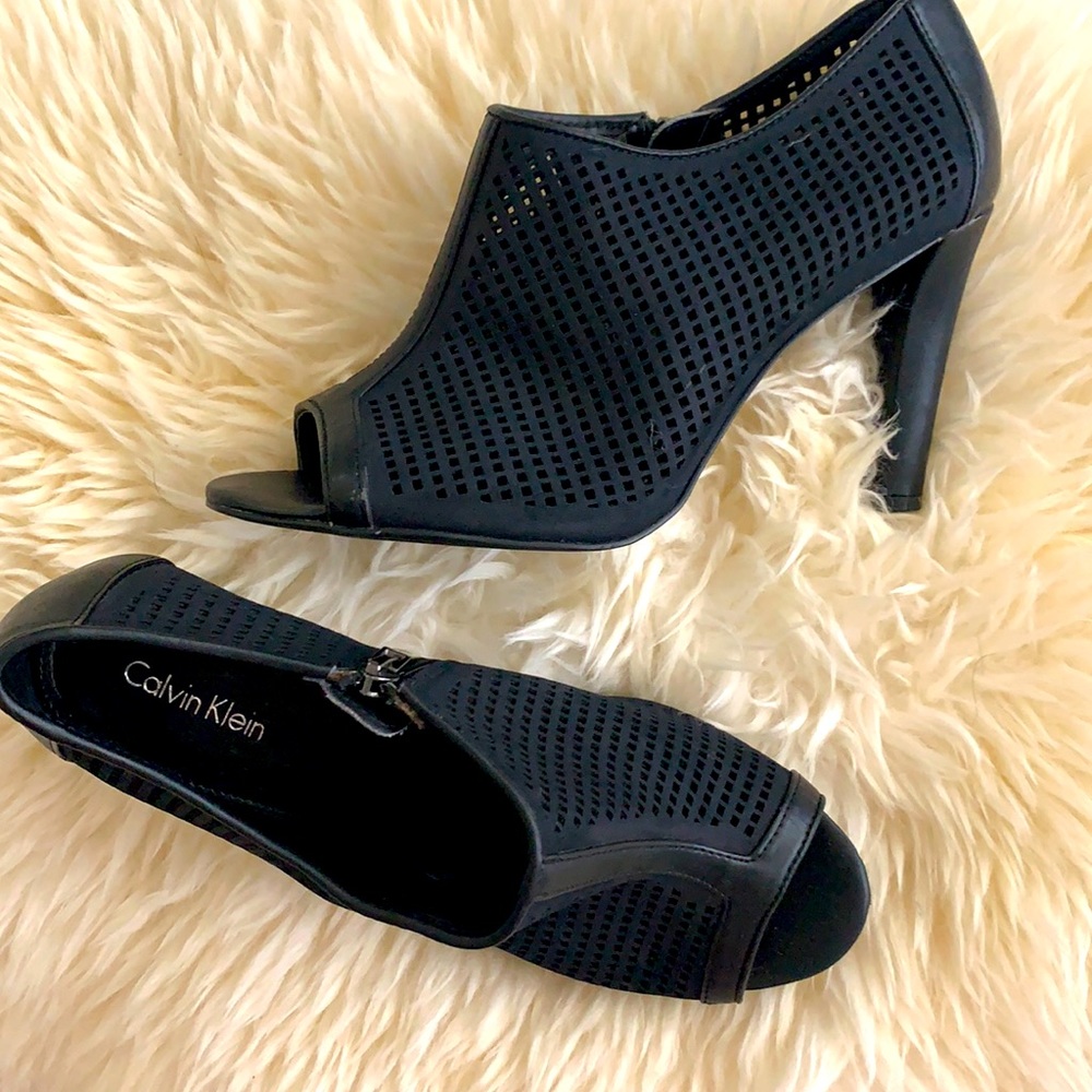 Calvin Klein black mesh leather ankle boots